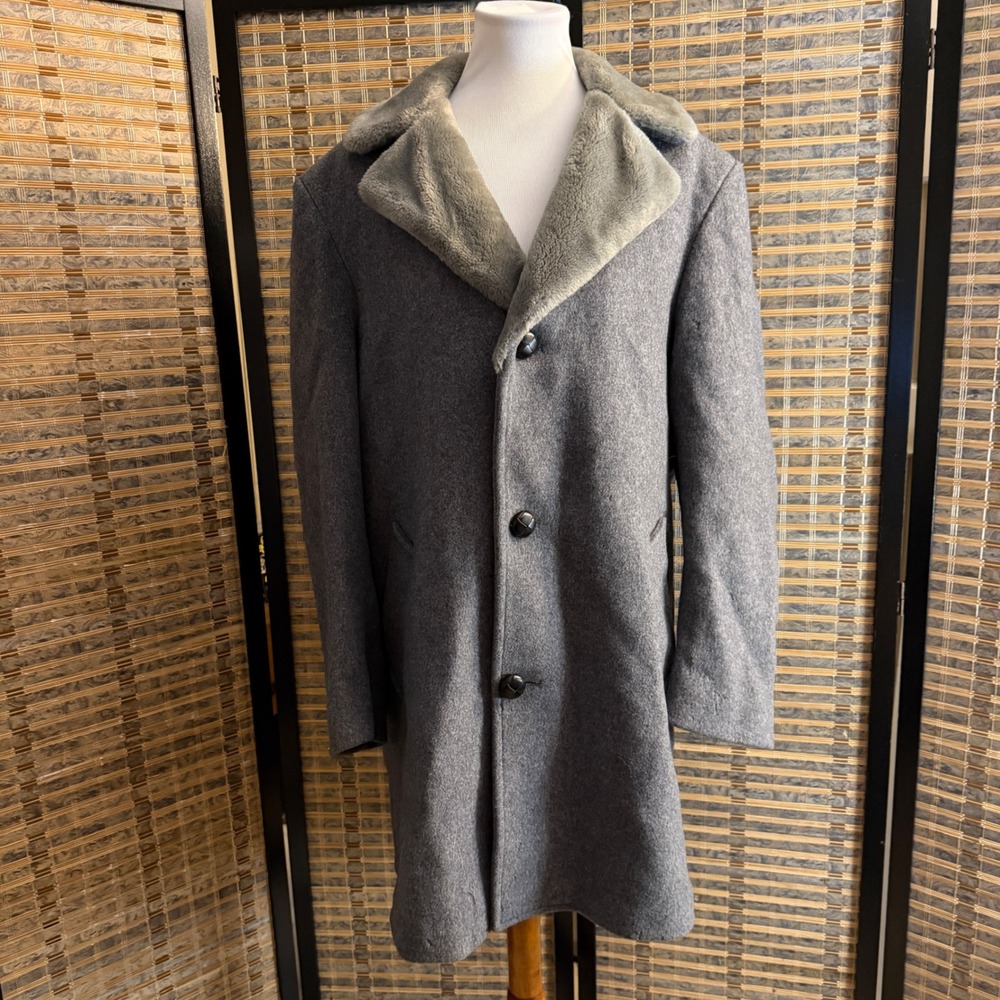 Pendleton Wool Overcoat Women 44 Grey Vintage Faux Fur Collar Long Jacket